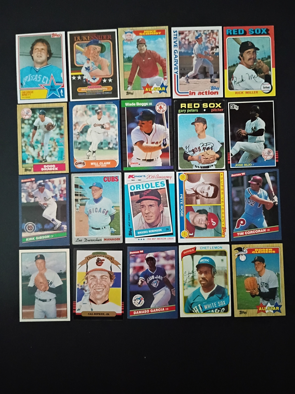 20 Vintage Baseball Cards 1970s 80s Garvey Durocher Rose Brett Boggs Schmidt